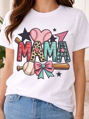 Baseball Mama Graphic Tee | Coquette Bow Leopard Print | White Short Sleeve T-Sh